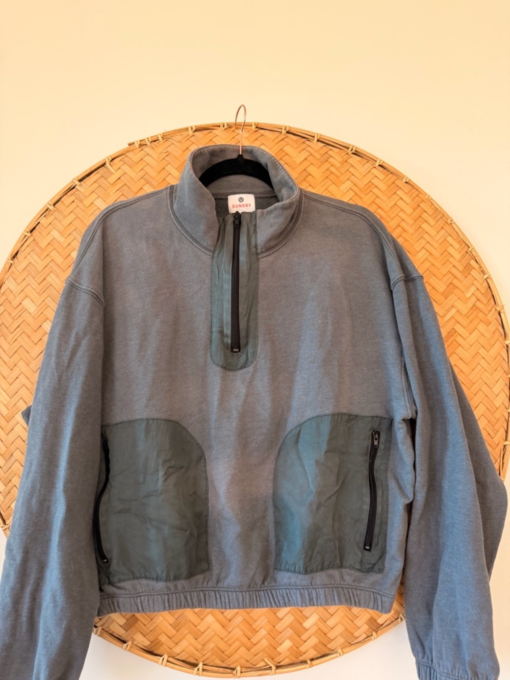 WOMEN'S SUNDRY MIXED MEDIA HALF ZIP POPOVER GREY SWEATSHIRT GORP-CORE PREPPY - Picture 6 of 12